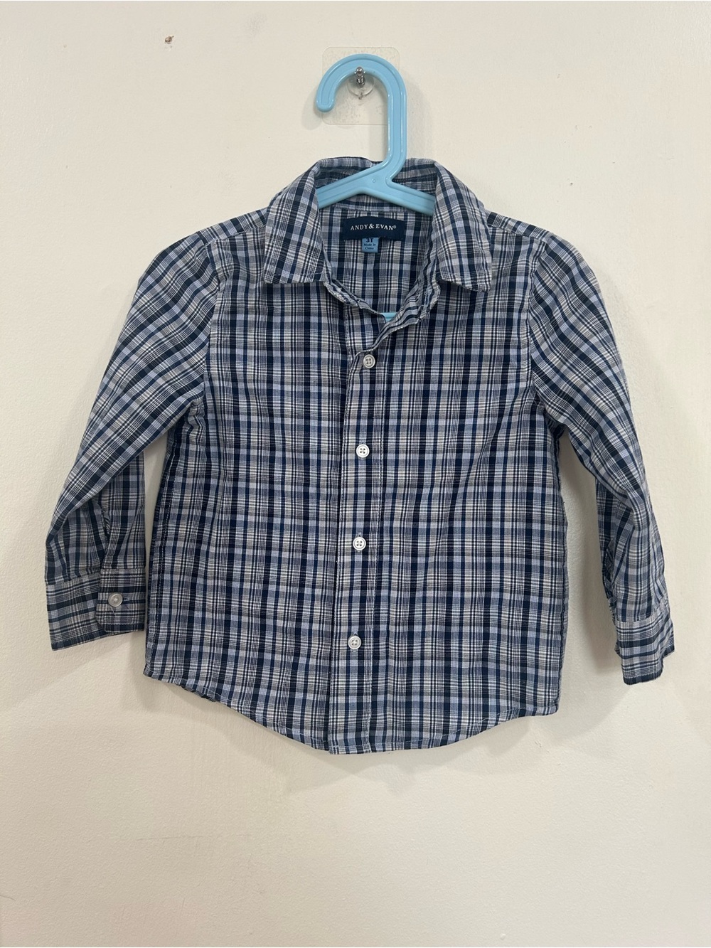 Andy & Evan Navy and White Plaid Button-Down Shirt size 3